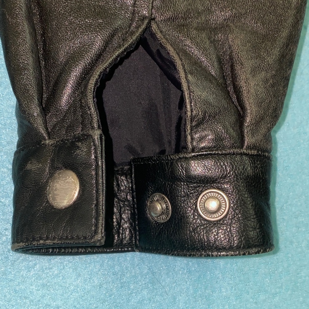 CHEROKEE leather zip up long sleeve 2 pockets derby jacket coat black size M - Picture 3 of 11